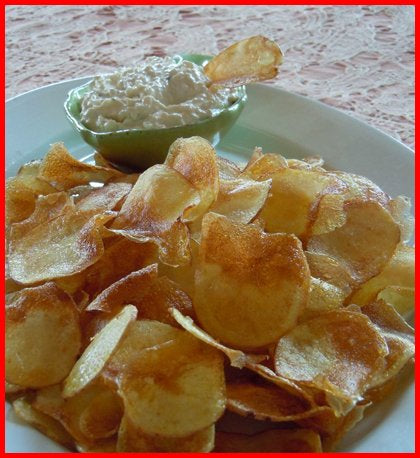 Homemade Potato Chips and French Onion Dip