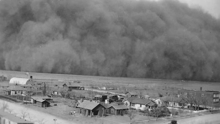 "DUST STORM APPROACHING ROLLA, KANSAS."  Circa May 1935.    Just like democracy, agriculture is a fragile system.  
Agri