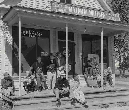 MILLIKEN'S GENERAL STORE, BRIDGEWATER, MAINE. Circa 1954.  Almost 70 years ago it was a different era and no one would h