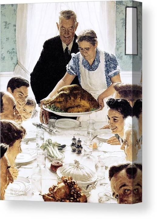 "FREEDOM FROM WANT." Oil Painting by Norman Rockwell.  Circa 1942.  Also known as "The Thanksgiving Picture," this work